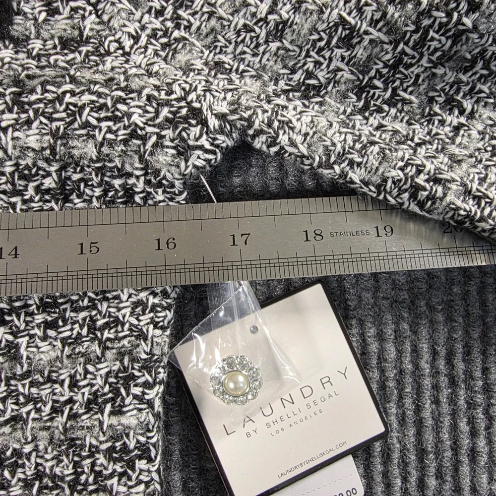 Laundry by Shelli Segal Black White Tweed Knit Cardigan Pearl Button‎ Sweater XS